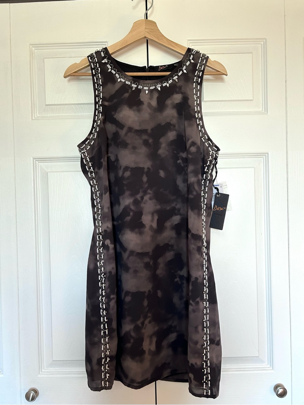NWT Dex Beaded embellished Black/Brown Tie-Dye Sheath Cocktail/Party Dress